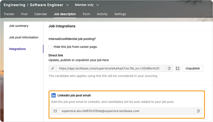 Linkedin email in job description tab