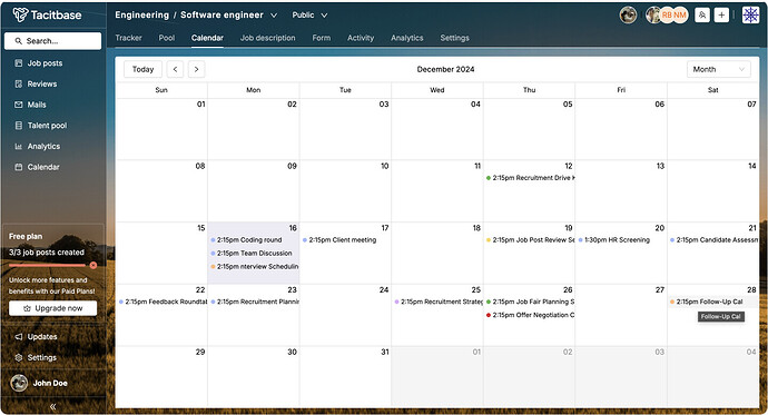 Job post calendar view